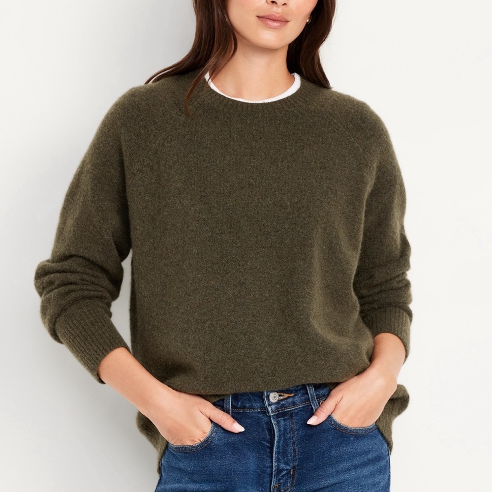 Deep Olive Green Crew Neck Sweater
